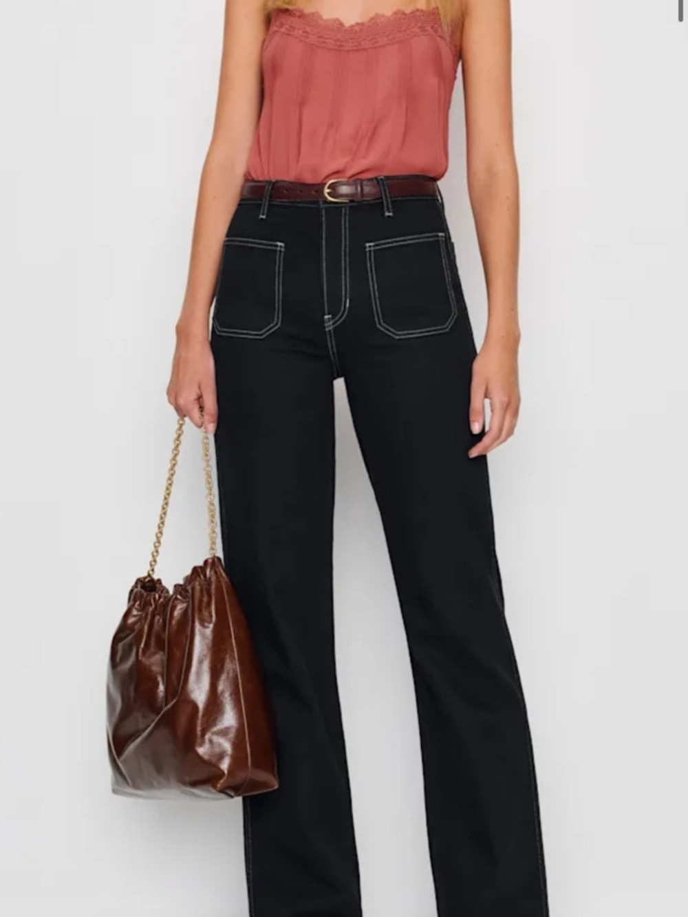 Reformation Alyssa High Rise Long Wide Leg Jean Black 24